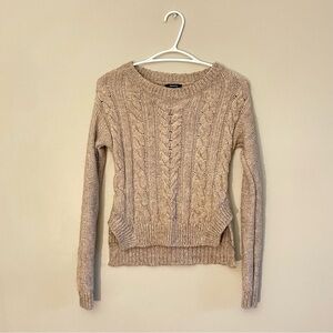 RW&CO. Light Tan Cable Knit Sweater w Drop Shoulder & Side Split Detail